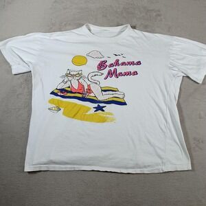 Vintage Bahama Mama Shirt Mens Size XL White Cat Cartoon Beach Graphic 90s Tee